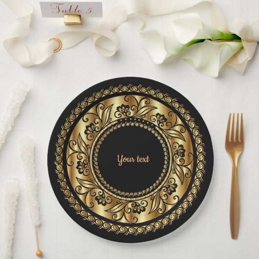 Elegant Black en Gold  Sjabloon Papieren Bordje (Huwelijk)