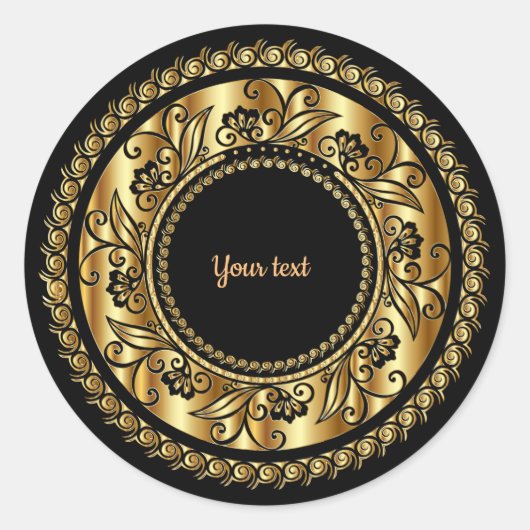Elegant Black en Gold Sjabloon Ronde Sticker (Voorkant)