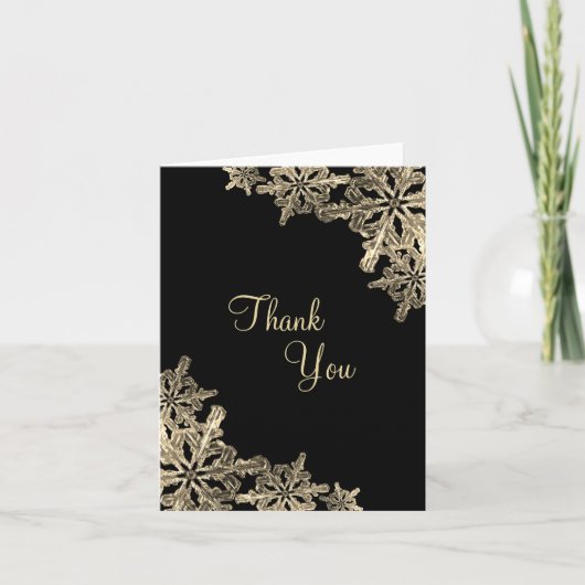 Elegant Black en Gold Snowflake Hartelijk dank Bedankkaart (Voorkant)