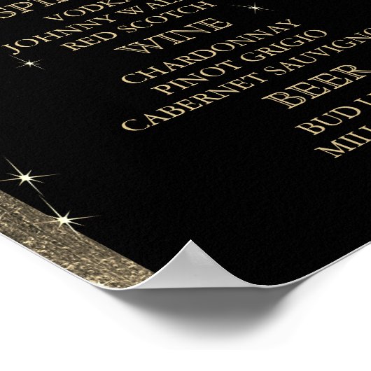Elegant Black en Gold Starlights - Bar Menu Poster (Hoek)