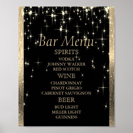 Elegant Black en Gold Starlights - Bar Menu Poster (Voorkant)