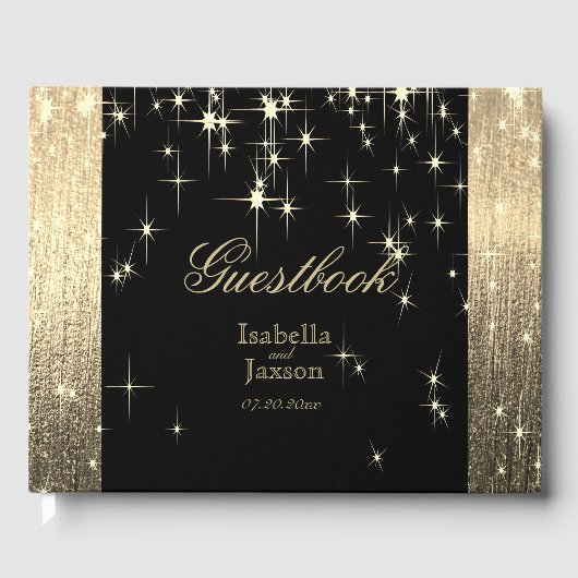 Elegant Black en Gold Starlights Guestbook Gastenboek (Voorkant)