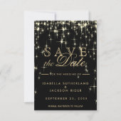 Elegant Black en Gold Starlights - Sla de datum op Save The Date (Voorkant)