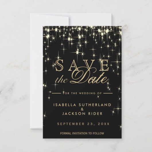 Elegant Black en Gold Starlights - Sla de datum op Save The Date (Voorkant)