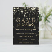 Elegant Black en Gold Starlights - Sla de datum op Save The Date (Staand voorkant)