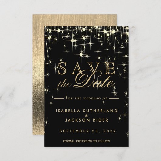 Elegant Black en Gold Starlights - Sla de datum op Save The Date (Voorkant / Achterkant)