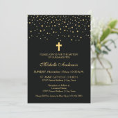 Elegant Black en Gold Stars Christening Baptisme Kaart (Staand voorkant)