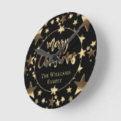Elegant Black en Gold Stars Merry Kerstmis Ronde Klok (Hoek)