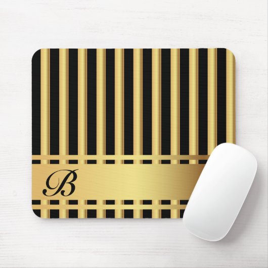 Elegant Black en Gold Stripes Muismat (Met muis)