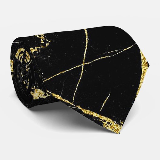 Elegant Black en Gold Stropdas (Opgerold)