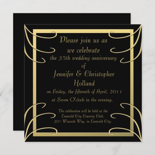 Elegant Black en Gold Swirl Jubileum Kaart (Voorkant / Achterkant)