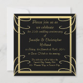 Elegant Black en Gold Swirl Jubileum Kaart (Voorkant)