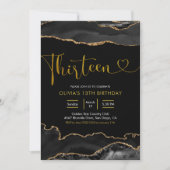Elegant Black en Gold Thirteen Invitation Kaart (Voorkant)