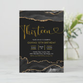Elegant Black en Gold Thirteen Invitation Kaart (Staand voorkant)