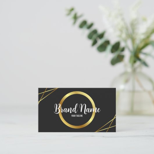 Elegant Black en Gold Visitekaartje (Staand voorkant)