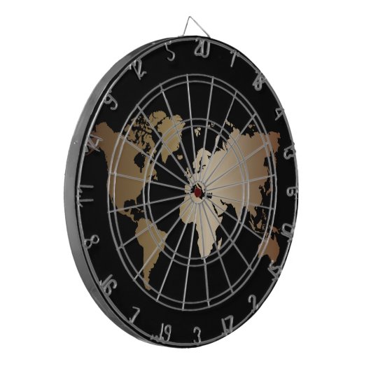 Elegant Black en Gold Wereldkaart Dartbord (Voorkant Links)