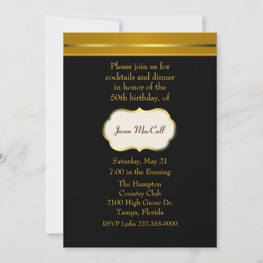 Elegant Black en Goldtone Invitation Kaart (Voorkant)