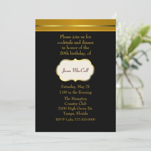 Elegant Black en Goldtone Invitation Kaart (Staand voorkant)