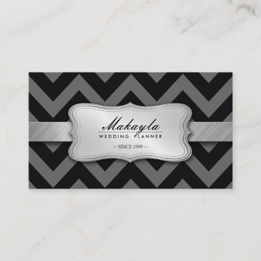 Elegant Black en Gray Chevron Pattern Visitekaartje (Voorkant)