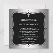 Elegant Black en Grey Christening Kaart (Voorkant)