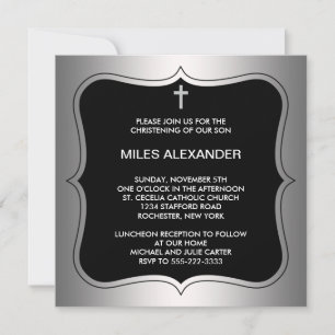 Elegant Black en Grey Christening Kaart