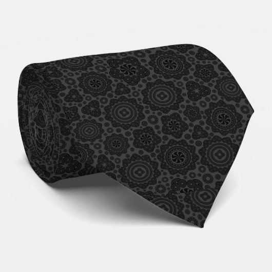 Elegant Black en Grey Floral Damaskers Stropdas (Opgerold)
