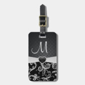 Elegant Black en Grey Floral Pattern Bagagelabel (Voorkant verticaal)