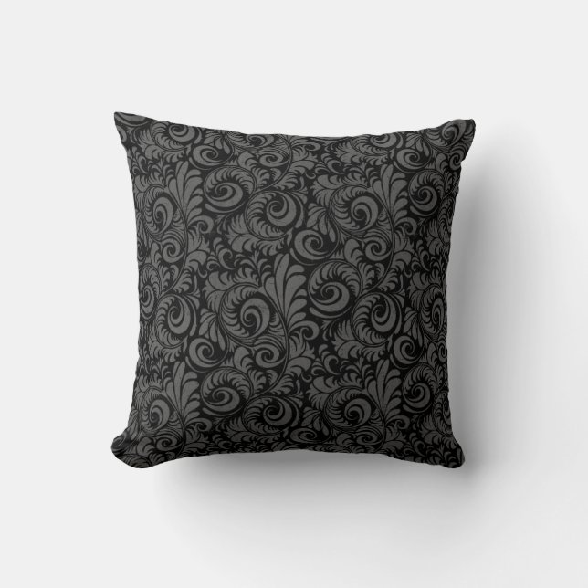 Elegant Black en Grey Floral Pattern Kussen (Voorkant)