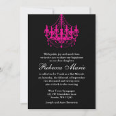Elegant Black en Hot Pink Chandelier Bat Mitzvah Kaart (Voorkant)