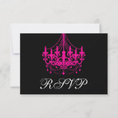 Elegant Black en Hot Pink Chandelier RSVP-kaart RSVP Kaartje (Voorkant)