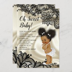 Elegant Black en Ivory Baby shower Afro Puffs Kaart