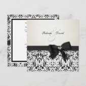 Elegant Black en Ivory Damask met diamantstrik Kaart (Voorkant / Achterkant)