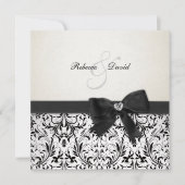 Elegant Black en Ivory Damask met diamantstrik Kaart (Voorkant)