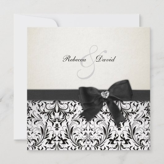 Elegant Black en Ivory Damask met diamantstrik Kaart (Voorkant)