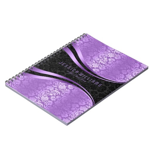 Elegant Black en Lavender Floral Damascus Pattern Notitieboek (Linkerzijde)