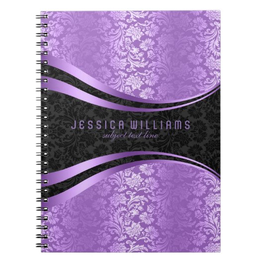 Elegant Black en Lavender Floral Damascus Pattern Notitieboek (Voorkant)