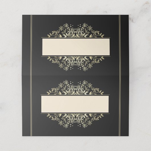 Elegant Black en Linen Gold Wedding Plaatskaartje (Buitenkant ongevouwen)
