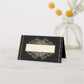 Elegant Black en Linen Gold Wedding Plaatskaartje (Achterkant)
