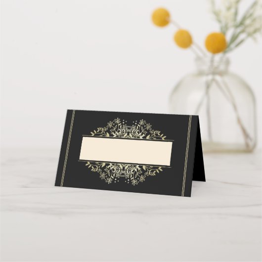 Elegant Black en Linen Gold Wedding Plaatskaartje (Achterkant)