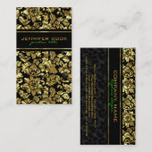 Elegant Black en Metallic Gold Damaskers Visitekaartje (Voorkant / Achterkant)