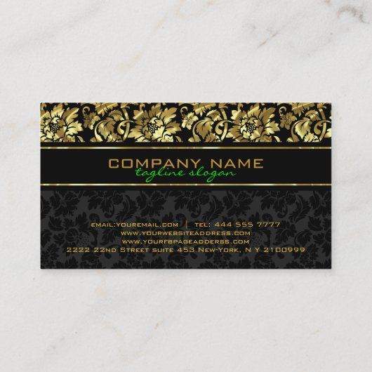 Elegant Black en Metallic Gold Damaskers Visitekaartje (Achterkant)
