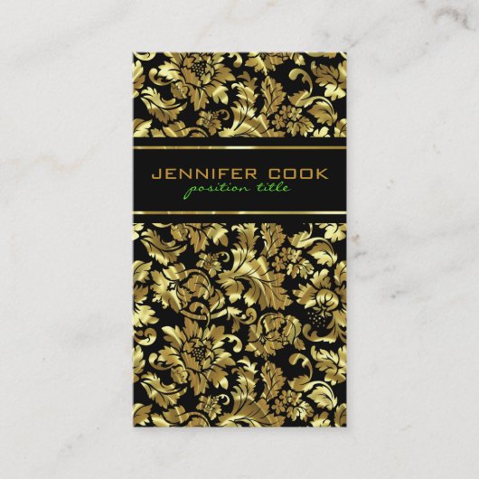 Elegant Black en Metallic Gold Damaskers Visitekaartje (Voorkant)