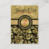 Elegant Black en Metallic Gold Floral Damaskers Visitekaartje (Voorkant)