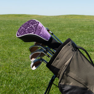 Elegant Black en Metallic Paarse Damaskers & Lace Golfheadcover