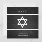 Elegant Black en Metallic Silver Bar Mitzvah Kaart (Voorkant)
