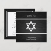 Elegant Black en Metallic Silver Bar Mitzvah Kaart (Voorkant / Achterkant)