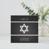 Elegant Black en Metallic Silver Bar Mitzvah Kaart (Staand voorkant)