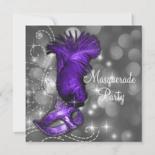 Elegant Black en Paarse Masquerade Party Kaart