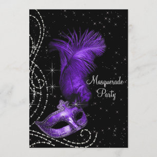 Elegant Black en Paarse Masquerade Party Kaart
