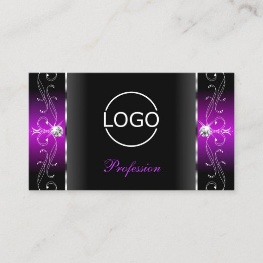 Elegant Black en Paarse Squiggins voegen Logo toe Visitekaartje (Voorkant)